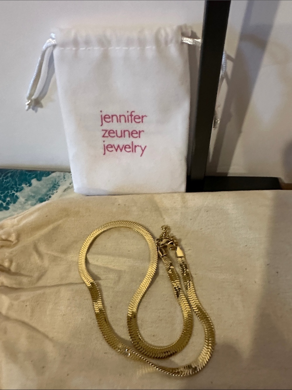 Yellow Gold Herringbone Necklace - 14k Plated Elegant Finish